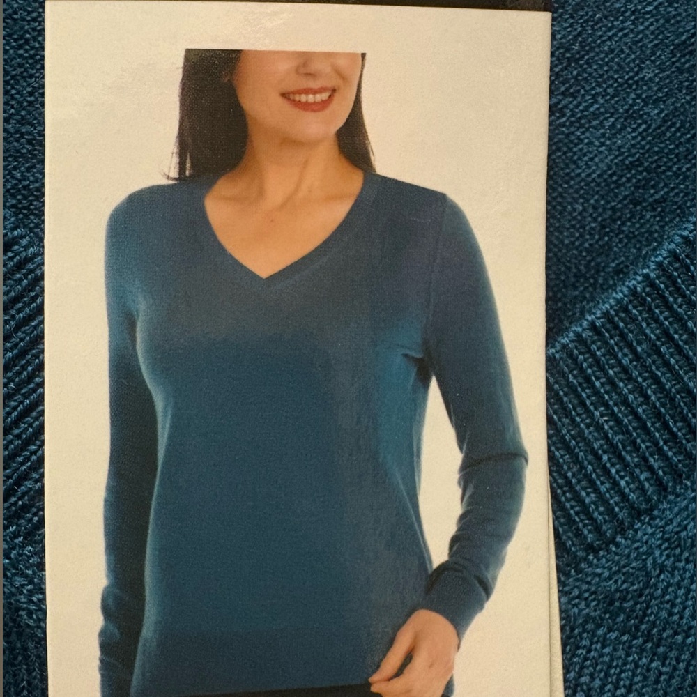 NWT Katherine Barclay Ladies v neck washable Merino Wool Sweater blue green XXL